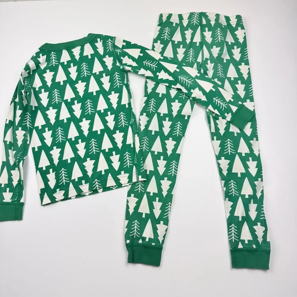Hanna Andersson Organic Green Trees Long Johns Pajama Set, Size 6/7